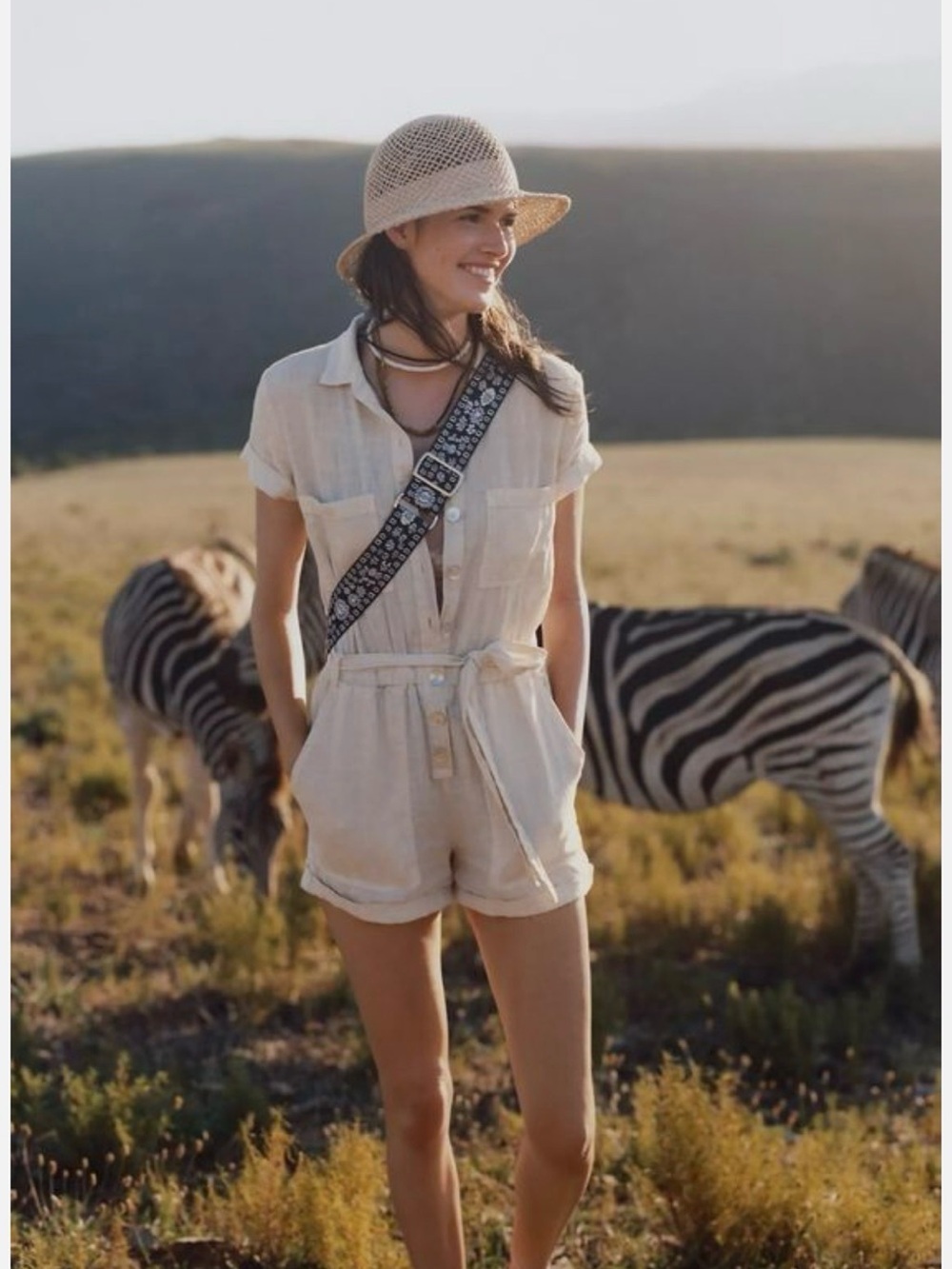 NWT Anthropologie Cloth & Stone 100% Linen Romper, Beige, Size XL